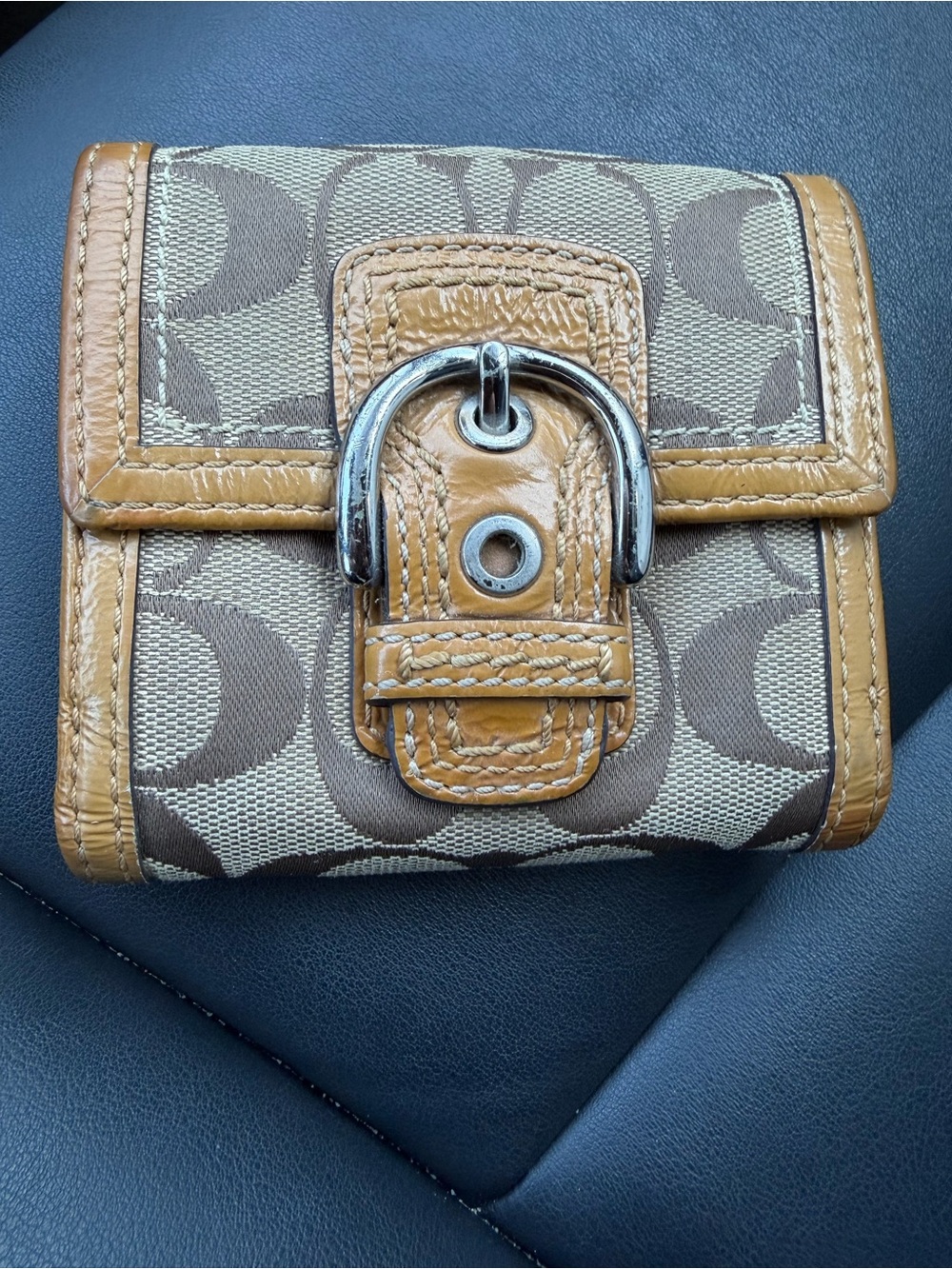 Coach Vintage Buckle Compact Wallet in Brown/Tan